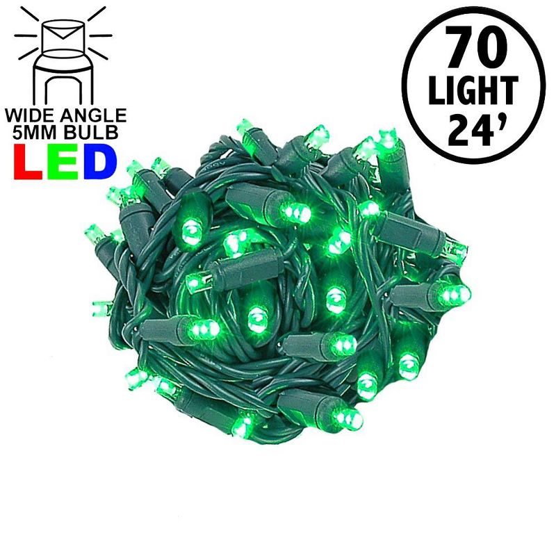 Novelty Lights LED Christmas String Lights 70 Mini Bulbs (Green Wire, 24 feet), 2 of 9