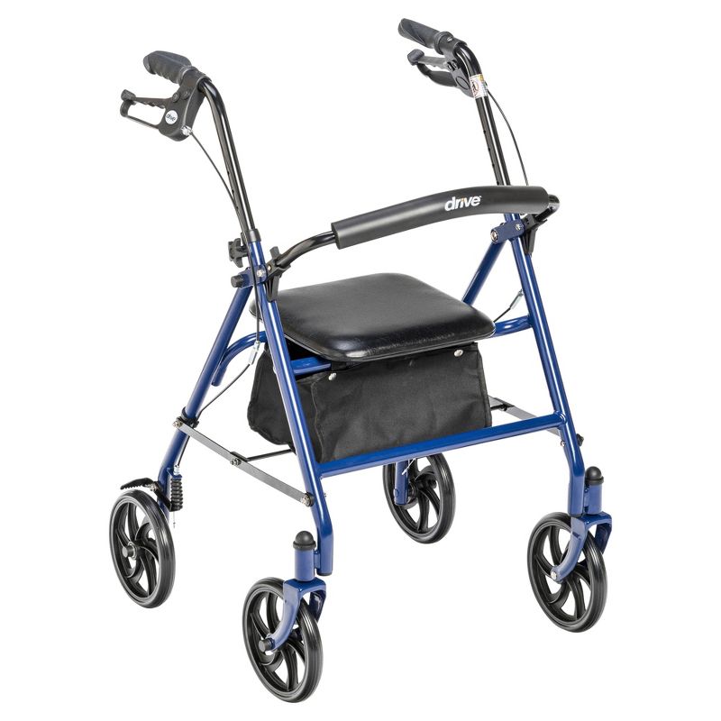 Drive Medical Four Wheel Walker Rollator with Fold Up Removable Back Support, Blue, 1 of 10