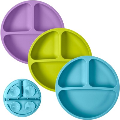 WeeSprout Suction Plates for Babies & Toddlers | 100% Silicone | Plates Stay Put with Suction Feature | Divided Design | 3 Pack
