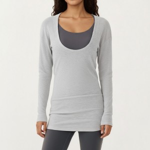 Anna-Kaci Active Women’s Off Shoulder Long Sleeve Top with Soft Stretch Fabric Relaxed Draped Fit and Extended Hemline - 1 of 4