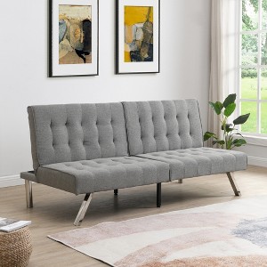 SKRAN futon sofa bed with wood frame,stainless leg for small space Living Room, Bedroom Office,grey - 1 of 4
