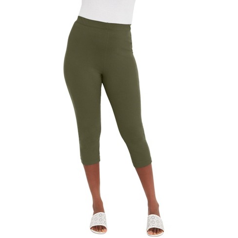 Jessica London Women's Plus Size Everyday Stretch Cotton Capri Legging -  30/32, Green : Target