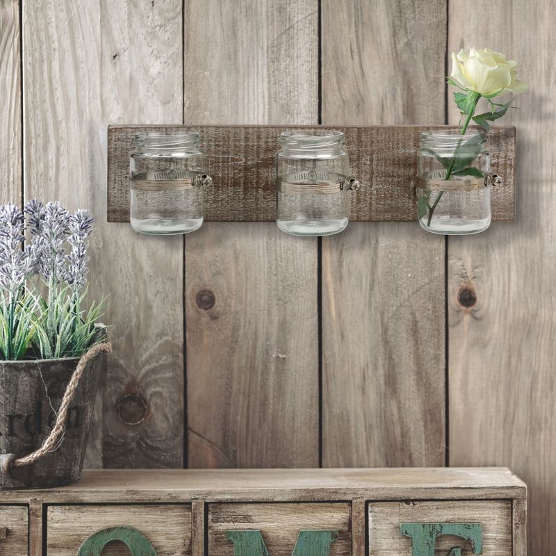 15.7&#34; x 3.7&#34; Rustic Wooden Wall Decor with 3 Glass Jars Worn White/Brown - Stonebriar Collection, 5 of 9