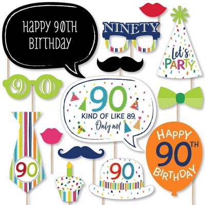 Big Dot of Happiness 90th Birthday - Cheerful Happy Birthday - Colorful Ninetieth Birthday Party Photo Booth Props Kit - 20 Count