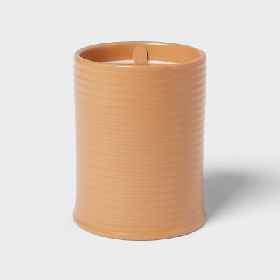 14oz Ceramic Ribbed Jar Candle Coconut White Woods - Threshold™