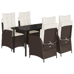 vidaXL Patio Dining Set with Cushions Table and Chairs Set Outdoor Poly Rattan - 55.1" x 27.6" x 29.1" Without footrest 4 Piece - 1 of 4