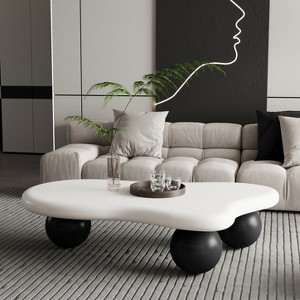 VYNXARIA 47-Inch White Cloud Shaped Coffee Table with Black Ball Legs - Modern Elegance for Your Living Room - 1 of 4