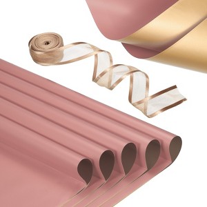 Unique Bargains Waterproof Elegant Design Floral Arrangements DIY Crafts Gift Wrap with Ribbon 1 Set - 1 of 4