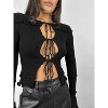 Women's Tie Front Ruffle Knit Long Sleeve Top - OLIVACEOUS - 4 of 4