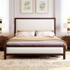 AMERLIFE Upholstered Solid Wood Bed Frame with Linen Headboard & Footboard Nailhead Trim - 3 of 4