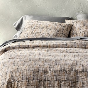 Heavyweight Linen Blend Duvet Cover and Sham Set Grid Print - Casaluna™ - 1 of 4