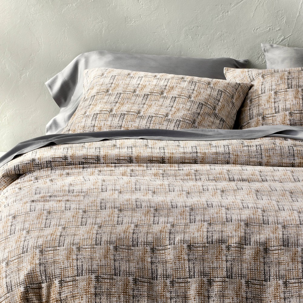 Photos - Bed Linen King Heavyweight Linen Blend Duvet Cover and Sham Set Grid Print - Casaluna™