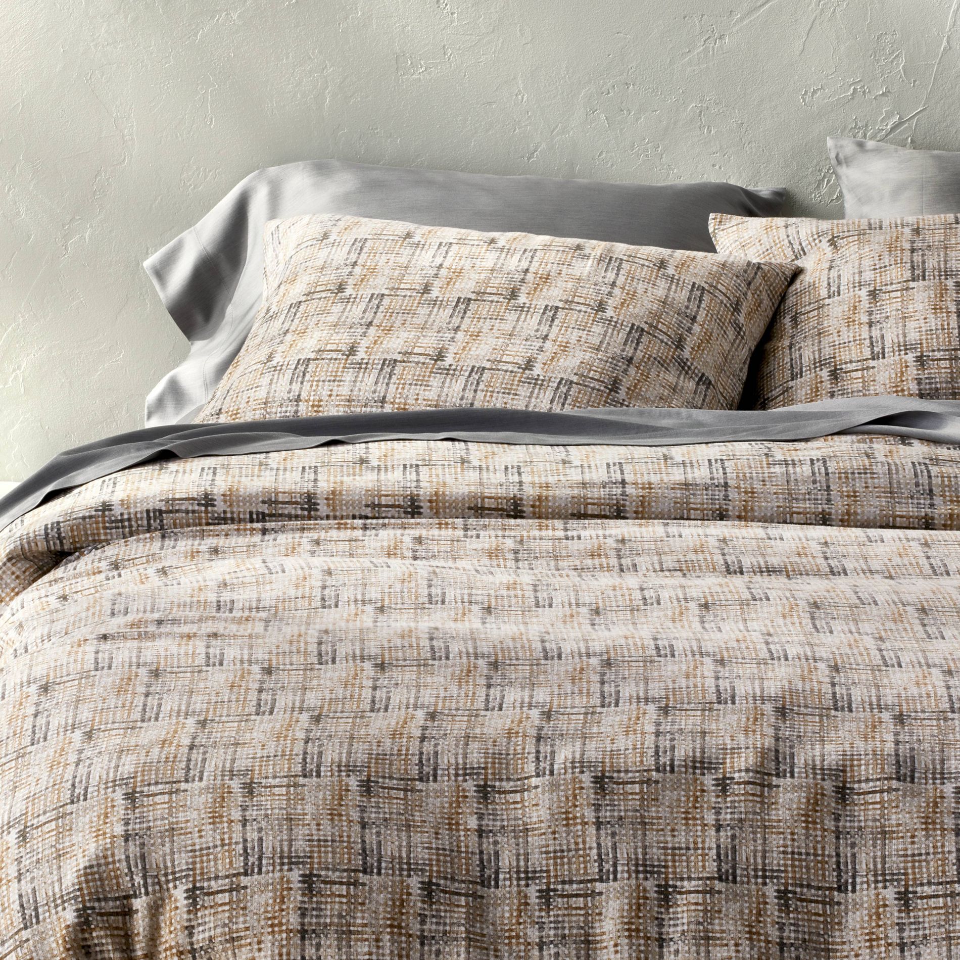 Heavyweight Linen Blend Duvet Cover and Sham Set Grid Print - Casaluna™