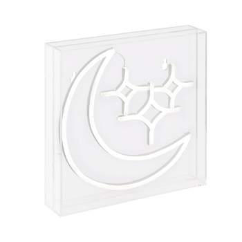 10" Starry Crescent Square Contemporary Glam Acrylic Box USB Operated LED Neon Light White - JONATHAN Y