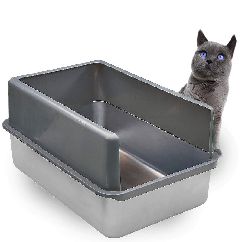 iPrimio Enclosed Sides Stainless Steel Litter Box - XL for Big Cats, Black, 1 of 4