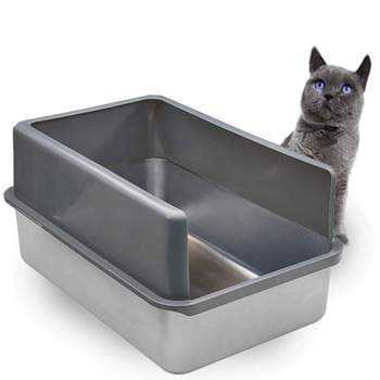 iPrimio Enclosed Sides Stainless Steel Litter Box - XL for Big Cats, Black