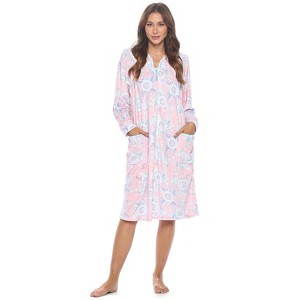 Casual Nights Women's Zip Up Robe Housecoat, Velour Duster Lounger Dress with Pockets - 1 of 4