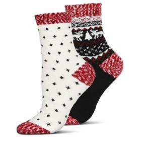 Memoi Women's 2 Pair Pack Fairisle Border Cloud Soft Crew Socks - 1 of 4