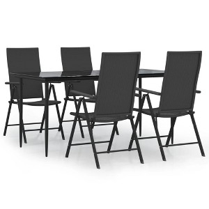 vidaXL Garden Dining Set Black Powder-coated steel, glass, PE Rattan - 63" table length 4 - 1 of 4