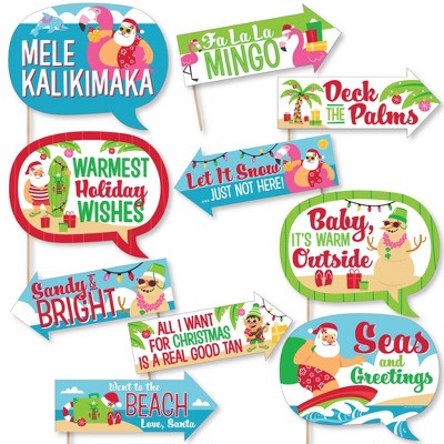 Big Dot of Happiness Funny Tropical Christmas - Beach Santa Holiday Party Photo Booth Props Kit - 10 Piece