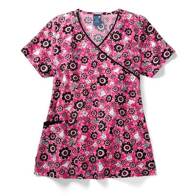 Zoe and Chloe Zoe+Chloe Contrast Mock Wrap Print Scrub Top