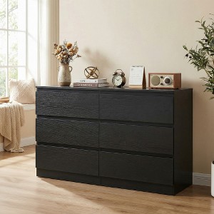 black modern 6 drawer dresser 6-Drawer Black Dresser, Modern Wood Storage Cabinet with Spacious  Countertop and Concealed Handles for Bedroom