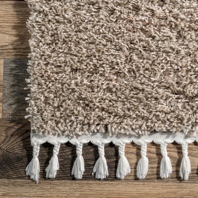 Beige Braided Tasseled Shag Synthetic Area Rug 2' x 3'
