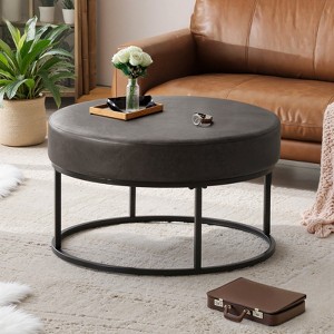 Bekrvio 4.5" Round Ottoman Coffee Table, Chenille Fabric Upholstered Footrest, Modern Accent Table with Metal Legs & Adjustable Feet for Living Room - 1 of 4