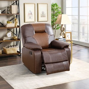 MAYEERTY Recliner Chair, Breathable Leather Reclining Chair with Adjustable Backrest for Living Room, Brown - 1 of 4