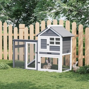 Acekool 2-Tier Rabbit & Chicken House, Weatherproof Outdoor/Indoor Pet Hutch with Pull-Out Tray, 4 Doors, Non-Slip Ramp - 1 of 4