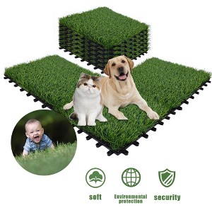 NAYSAYE Interlocking Artificial Grass Tiles 12" x 12" Set 54 PCS Fake Turf Carpet for Patio Balcony Deck and Backyard Decor, Green - 1 of 4