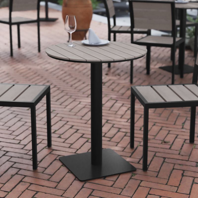 Flash Furniture Finch Commercial Grade Round 24" Table with Faux Teak Poly Slats and Steel Frame, 3 of 13