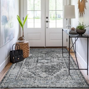 coucheta Washable Area Rug, Vintage Distressed Hallway Floor Carpet, Non-Slip Non-Shedding Soft Bedside Rug, Low Pile Foldable Print Rug - 1 of 4