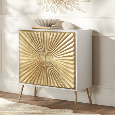White and Gold Starburst 35" 2-Door Cabinet with Adjustable Shelving