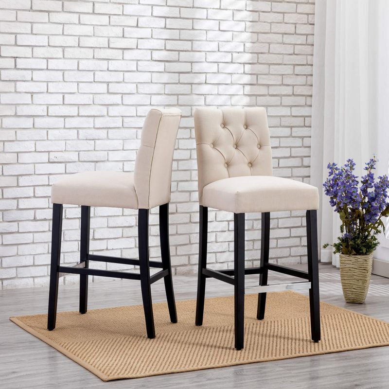 WestinTrends Linen Fabric Tufted Bar Stool (Set of 2), 2 of 4