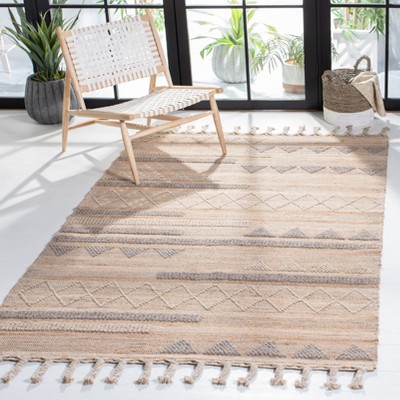 Natural Beige Handwoven Wool Cotton Area Rug 4' x 6'