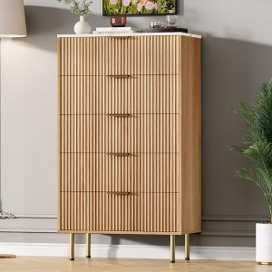 Fluted 5-Drawer Wood Dresser, Modern White Tall Dresser with Gold Handles, Bedroom, Living Room Storage Organizer for Hallway/Entryway - 1 of 4
