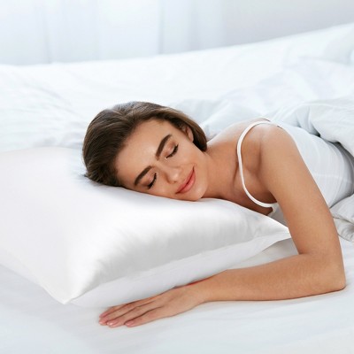PiccoCasa Luxe Hypoallergenic 100% Mulberry Silk King Pillowcase - Pearl White