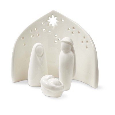 tag Ceramic Nativity Scene - Decorative Holiday Decor, Christmas Accessories, White, 5"L x 2"W x 4"H, Easy Dust Clean