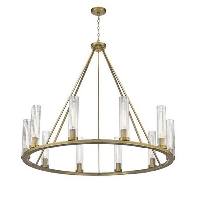 Beau 46" Rubbed Brass Chandelier with Fluted Glass Shades