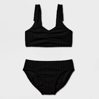 Cat & Jack Girls' Crinkle Striped Solid Bikini - Cat & Jack™ Black L — фото 2