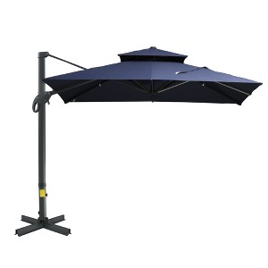 Outsunny 10 x 10FT Offset Patio Umbrella, Hanging Cantilever Umbrella, Square Shape, Aluminum Cross Base, Tilt, 360-Degree Rotation - 1 of 4