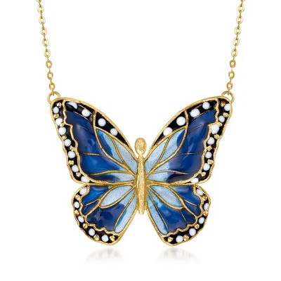 Ross-Simons Italian Multicolored Enamel Butterfly Necklace in 14kt Yellow Gold