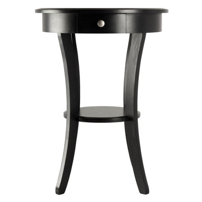 Transitional Sasha 20" Round Black Wood & Stone Table with Storage