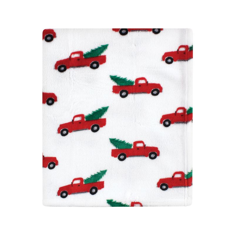 Hudson Baby Unisex Baby Silky Plush and Coral Fleece Blanket, Christmas Tree Truck, 30x36 inches, 3 of 5