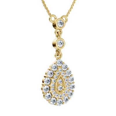 Pompeii3 1/2Ct Pear Shape Dangle Bezel Penant Gold Necklace 1" Tall Lab Created