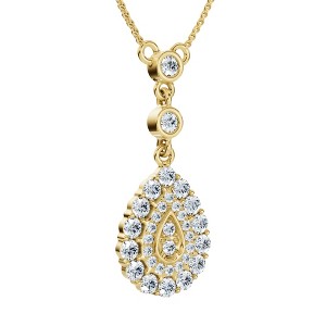 Pompeii3 1/2Ct Pear Shape Dangle Bezel Penant Gold Necklace 1" Tall Lab Created - 1 of 4