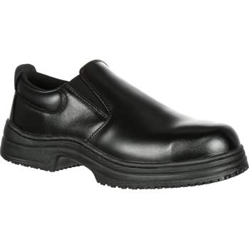 Men's SlipGrips Steel Toe Slip-Resistant Slip-On Work Shoe, SG7437, Black, Size 12