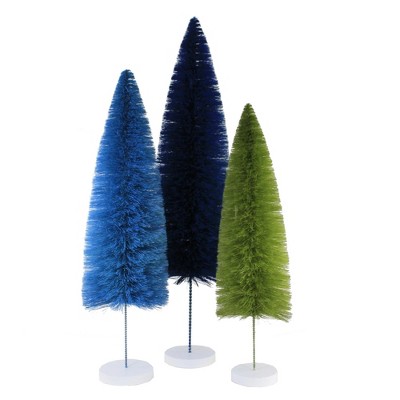 Christmas 24.0" Blue Rainbow Trees Set Of 3 Bottle Brush  -  Decorative Figurines