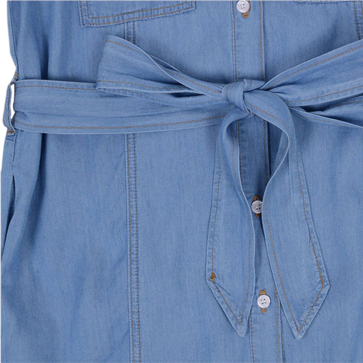 Anna-Kaci Women's Jean Shirt Dress Tied Waist Turn Down Collar Pocket Denim Dress - thumbnail 6